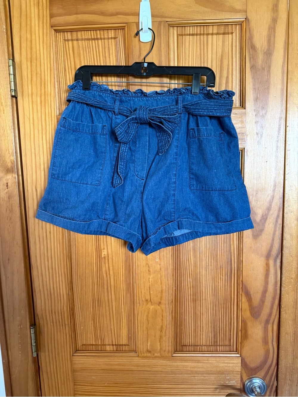 Cleobella Dark Blue Paperbag Denim Shorts with Tie Belt